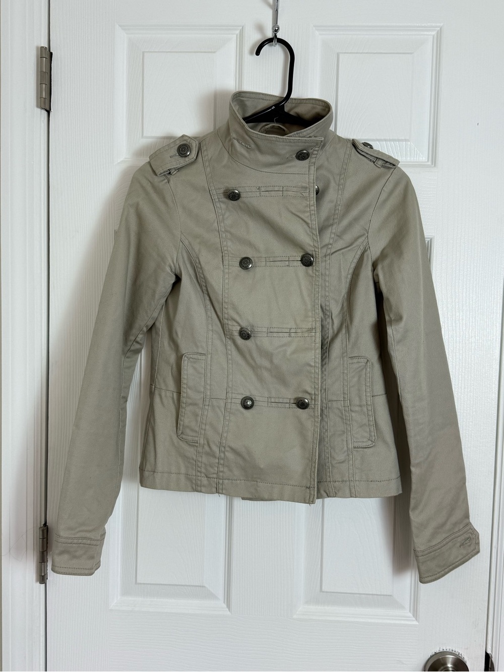 Bershka Double-Breasted Military Trench Coat - Light Taupe